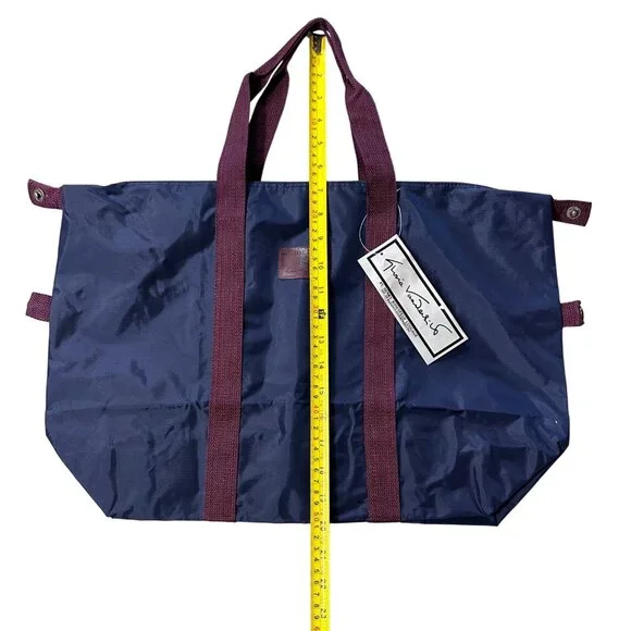 Vintage Travel Duffle Bag Luggage Gloria Vanderbilt Navy Burgundy 1980s Nylon - Picture 9 of 12